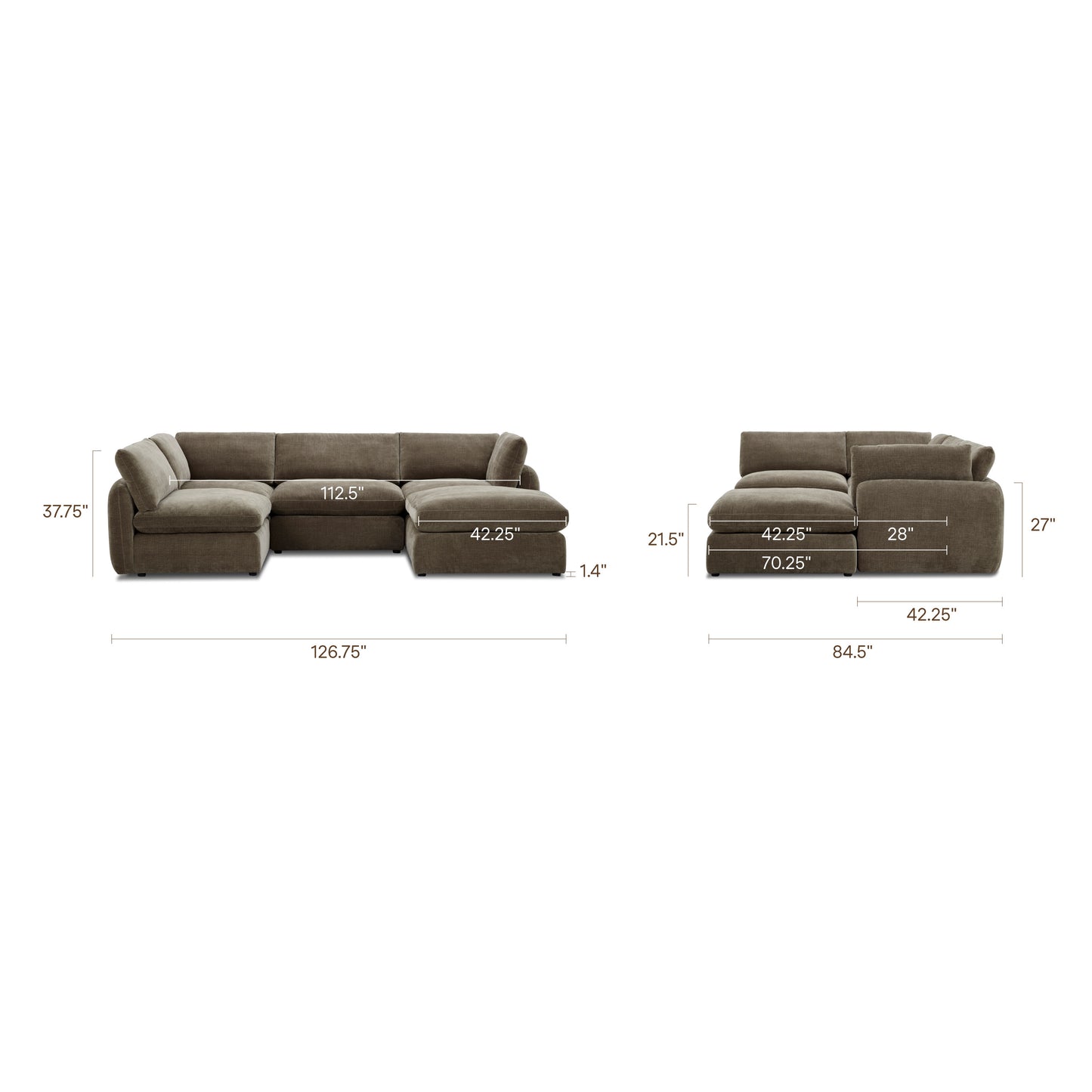 Tonga Modular 5-Piece U-Shaped Double Chaise Sectional | Clove Brown
