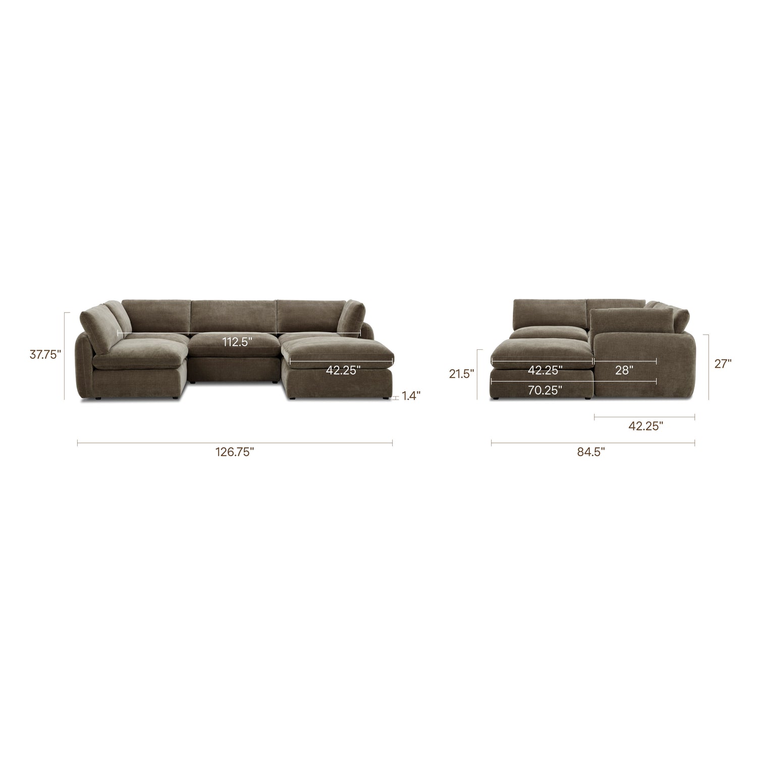 Tonga Modular 5-Piece U-Shaped Double Chaise Sectional | Clove Brown 