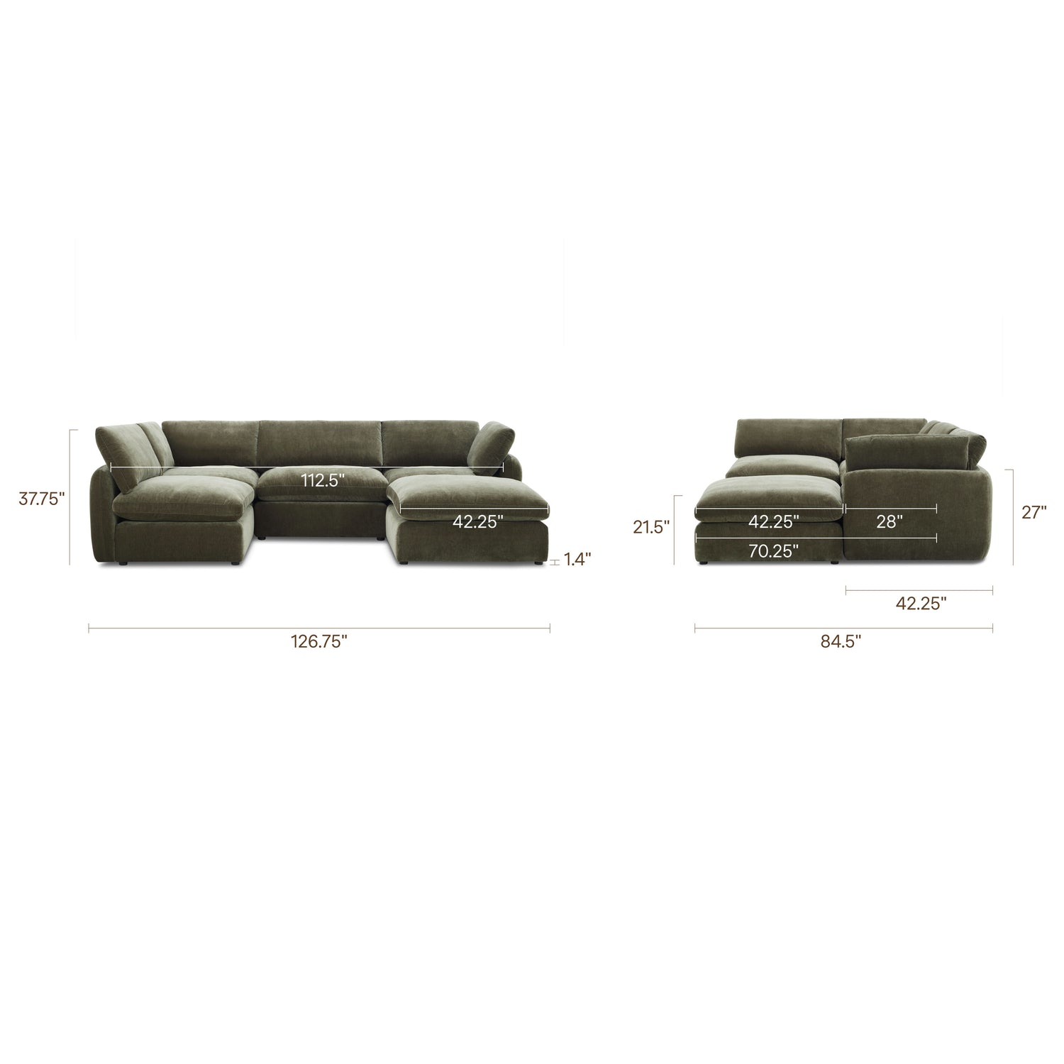 Tonga Modular 5-Piece U-Shaped Double Chaise Sectional | Lume Green 