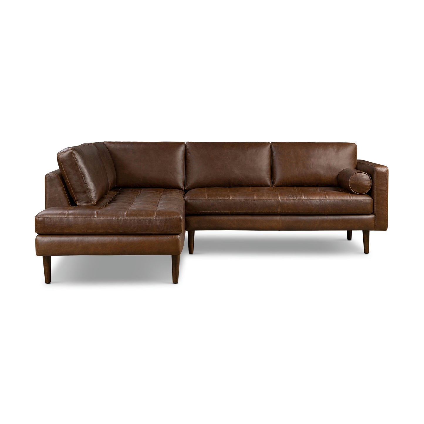 Napa 104" Leather Left-Facing Bumper Chaise Sectional | Chocolate Brown