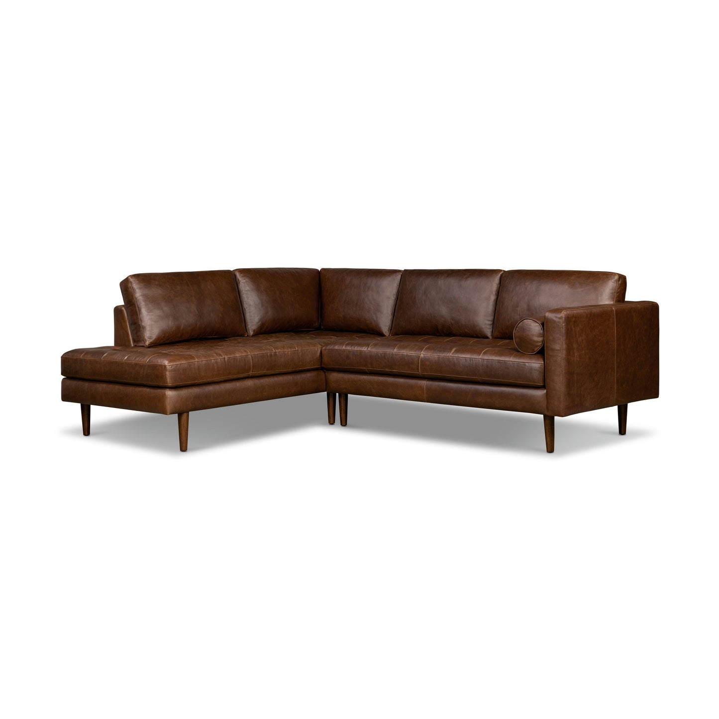 Napa 104" Leather Left-Facing Bumper Chaise Sectional | Chocolate Brown