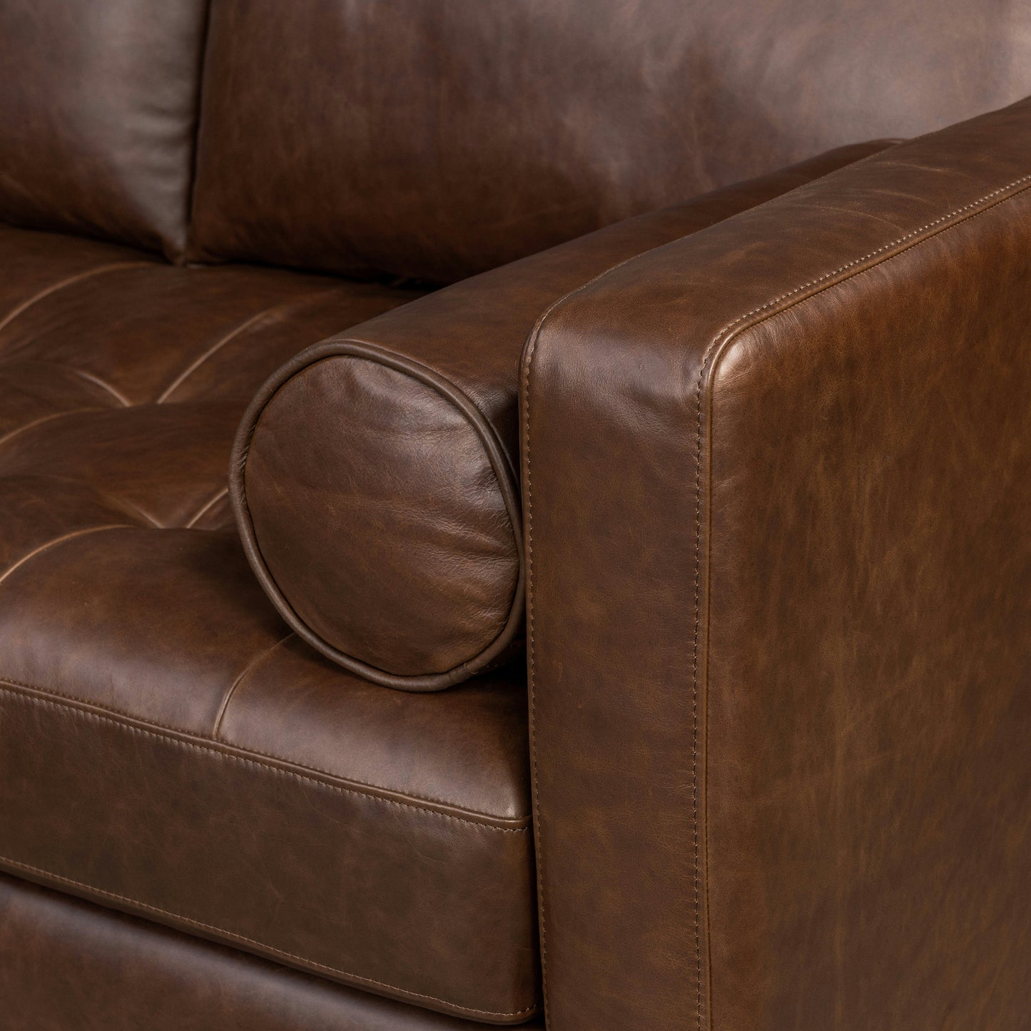 Napa 104" Leather Left-Facing Bumper Chaise Sectional | Chocolate Brown