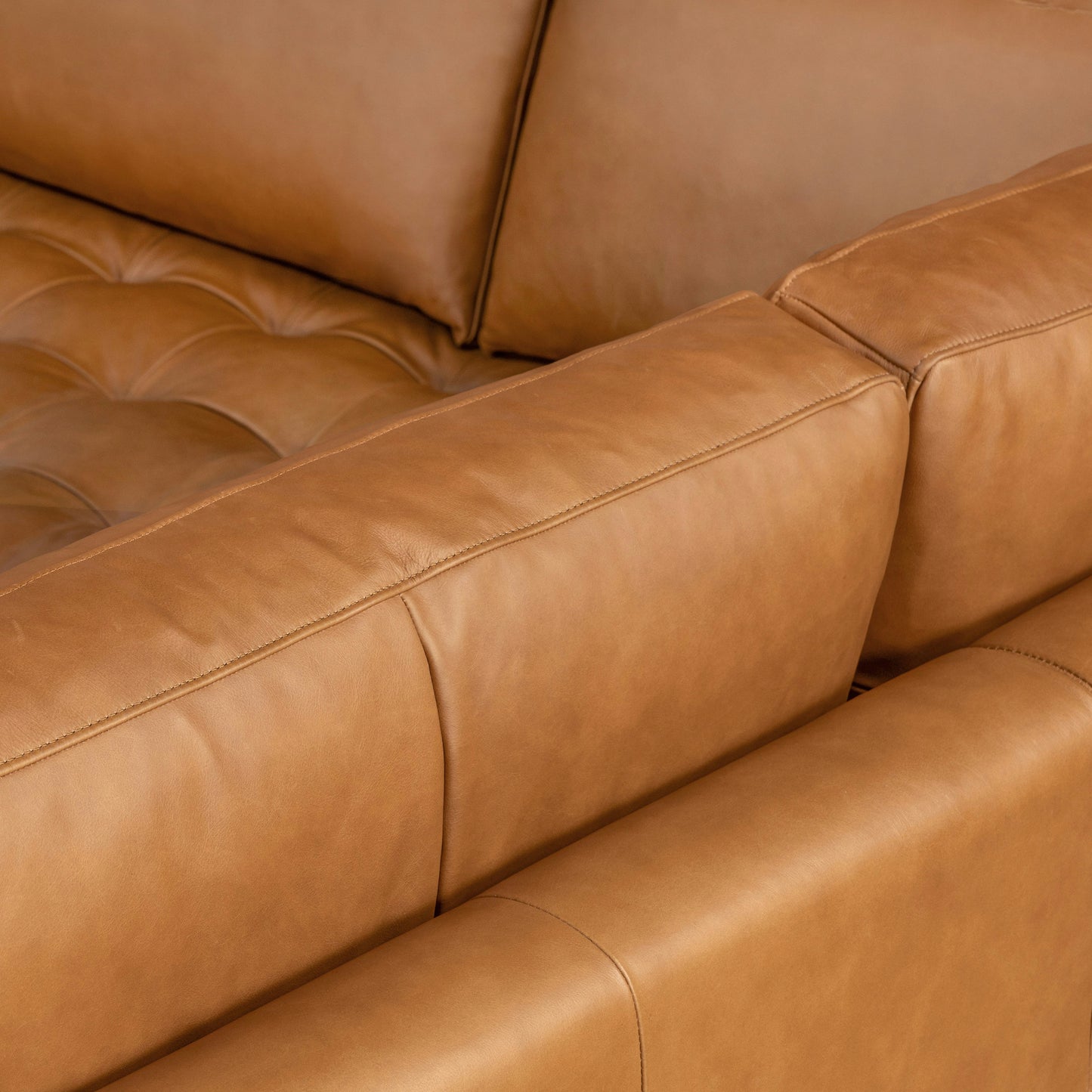 Napa 104" Leather Left-Facing Bumper Chaise Sectional | Cognac Tan