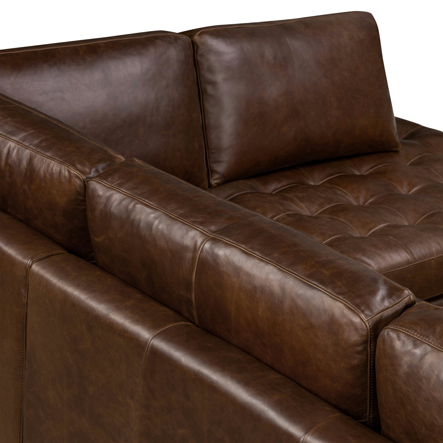 Napa 104" Leather Right-Facing Bumper Chaise Sectional | Chocolate Brown