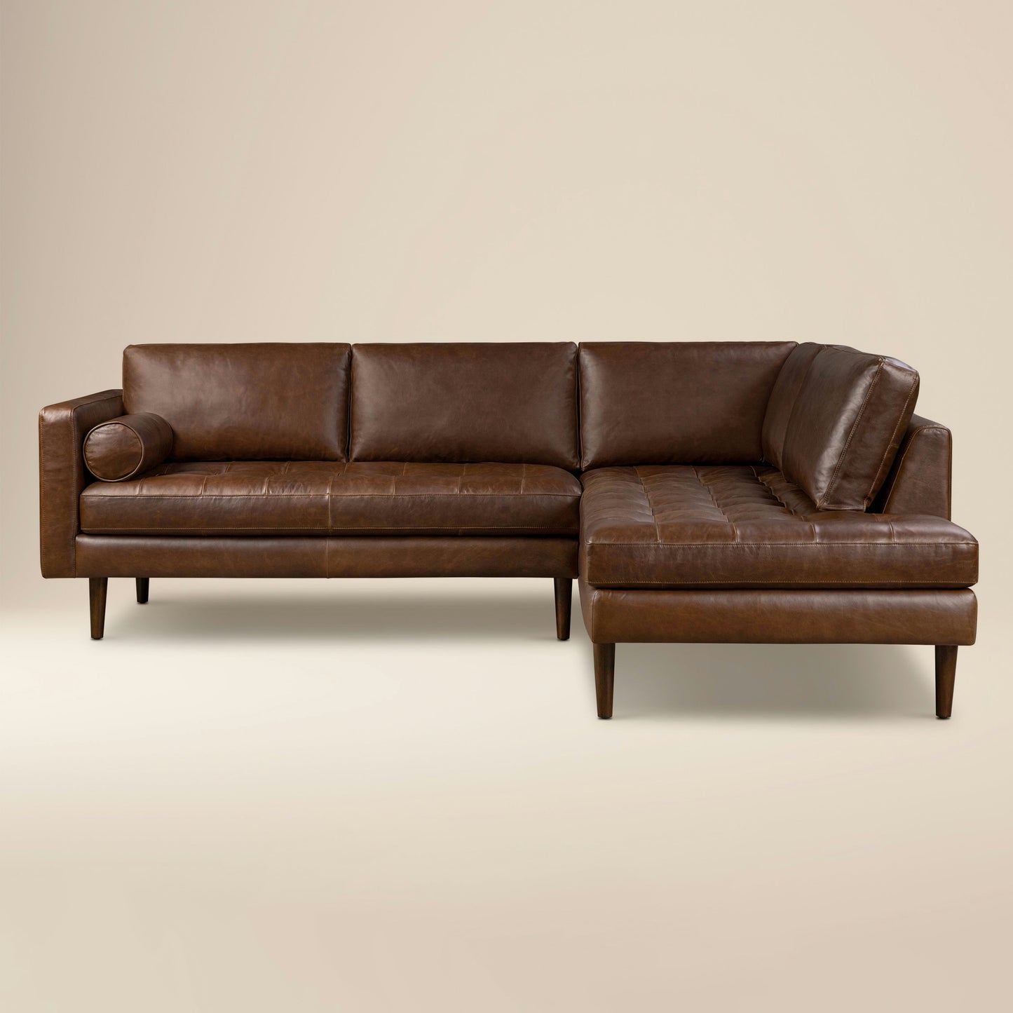 Napa 104" Leather Right-Facing Bumper Chaise Sectional | Chocolate Brown