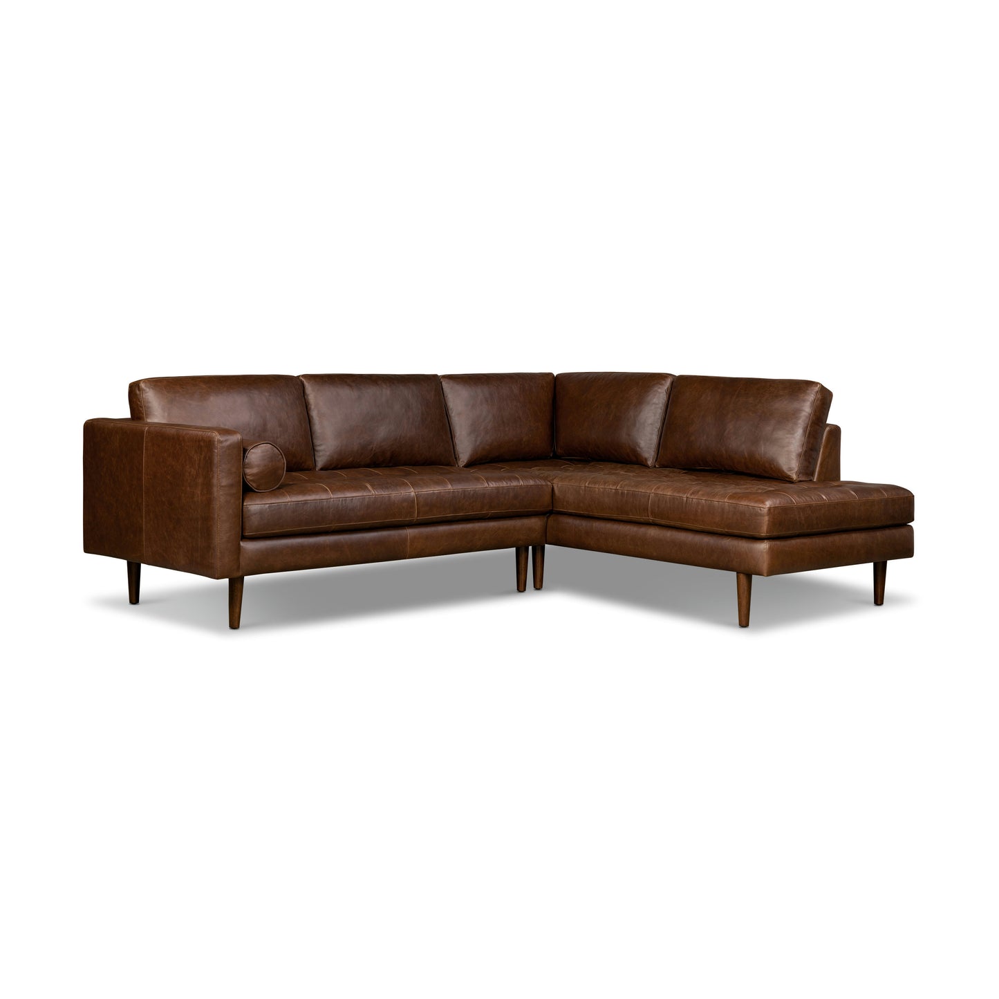 Napa 104" Leather Right-Facing Bumper Chaise Sectional | Chocolate Brown
