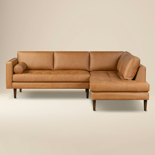 Napa 104" Leather Right-Facing Bumper Chaise Sectional | Cognac Tan