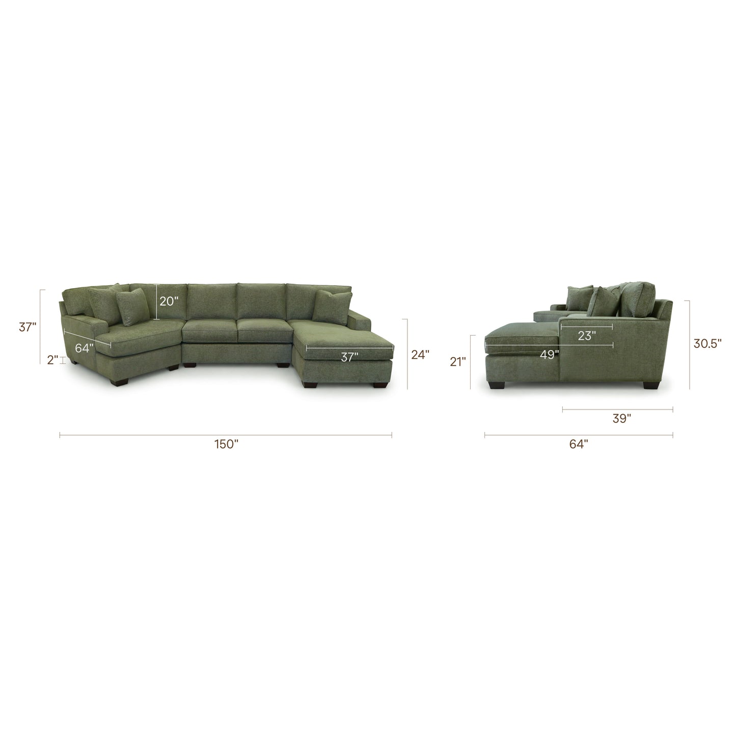 Tamar 150" Right-facing Cuddle Chaise Sectional | Aurora Green