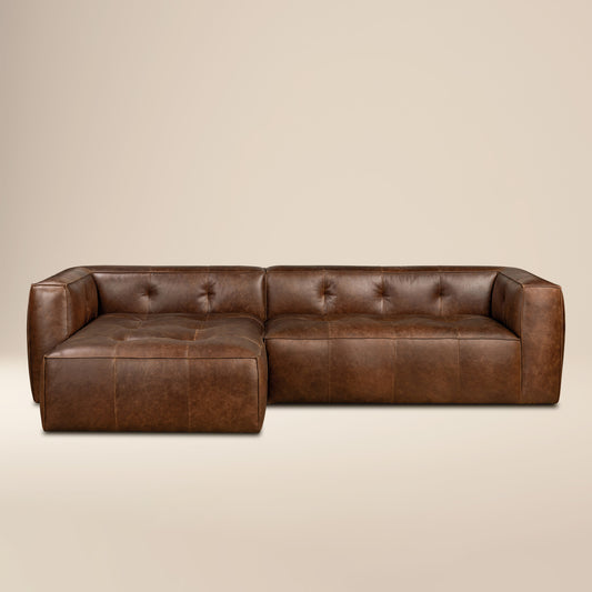 Capa 116" Leather Left-Facing Sectional | Chocolate Brown