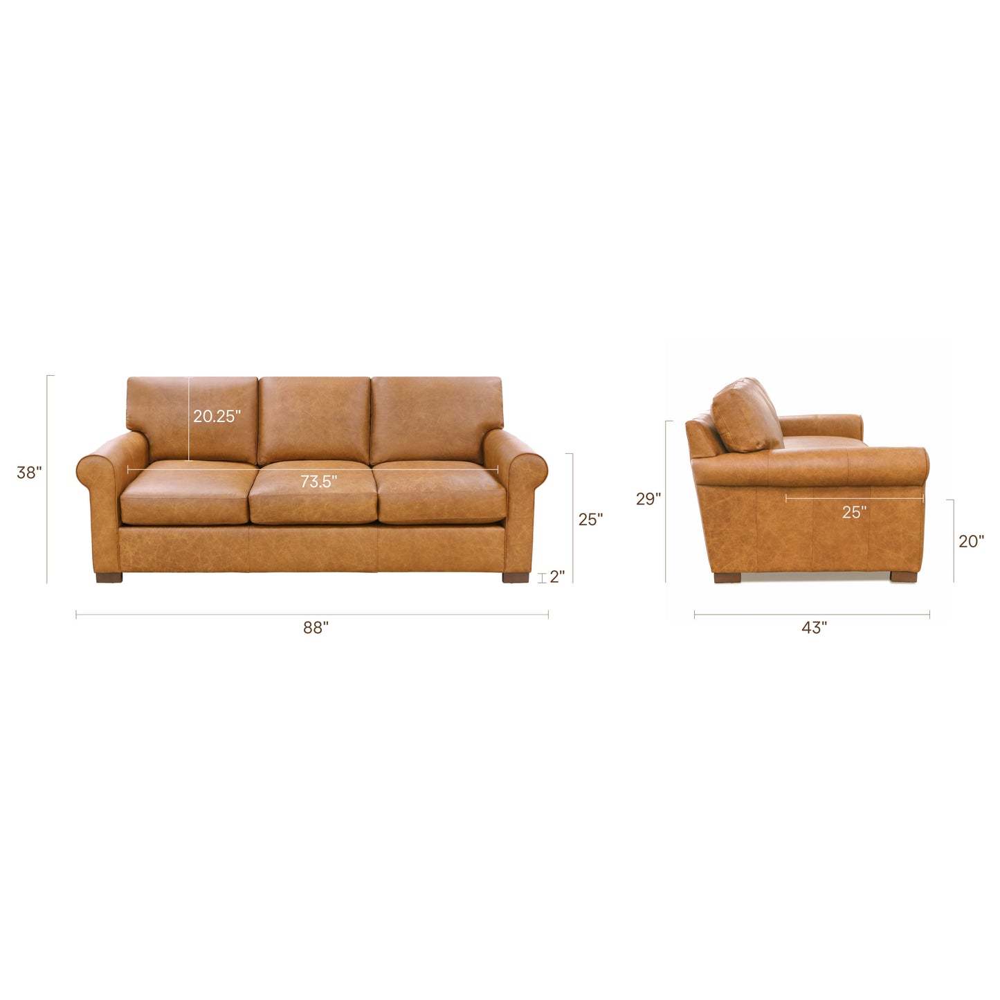 Marlow 88" Leather Sofa | Canyon Tan