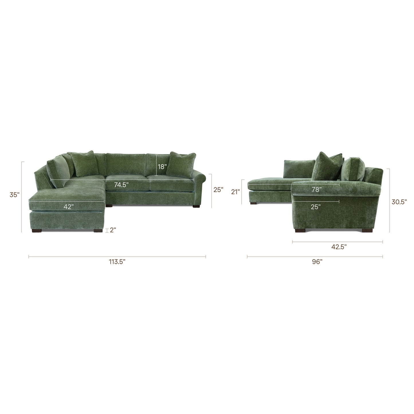 Berkley 113.5" Left-facing Bumper Sectional | Celest Green