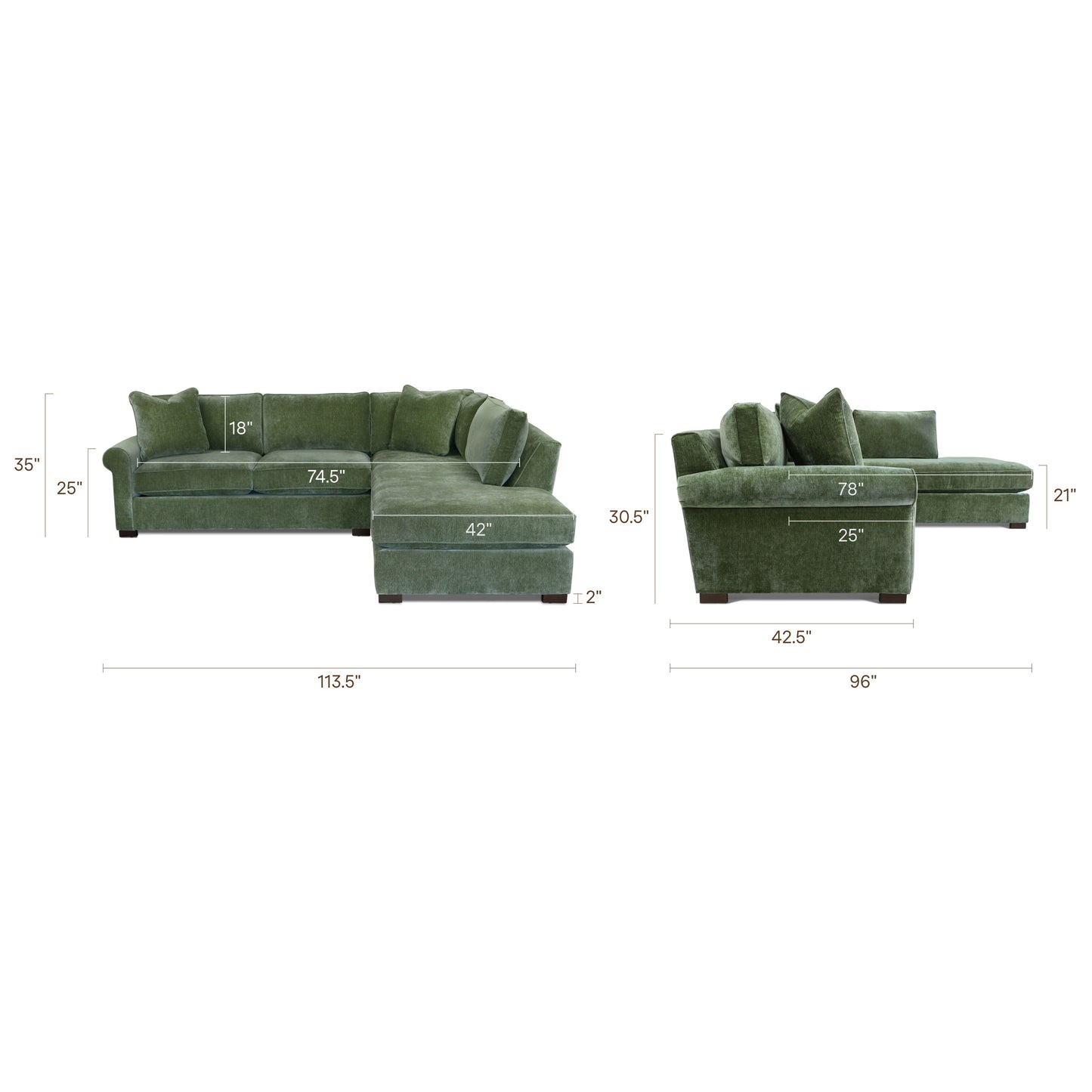 Berkley 113.5" Right-facing Bumper Sectional | Celest Green