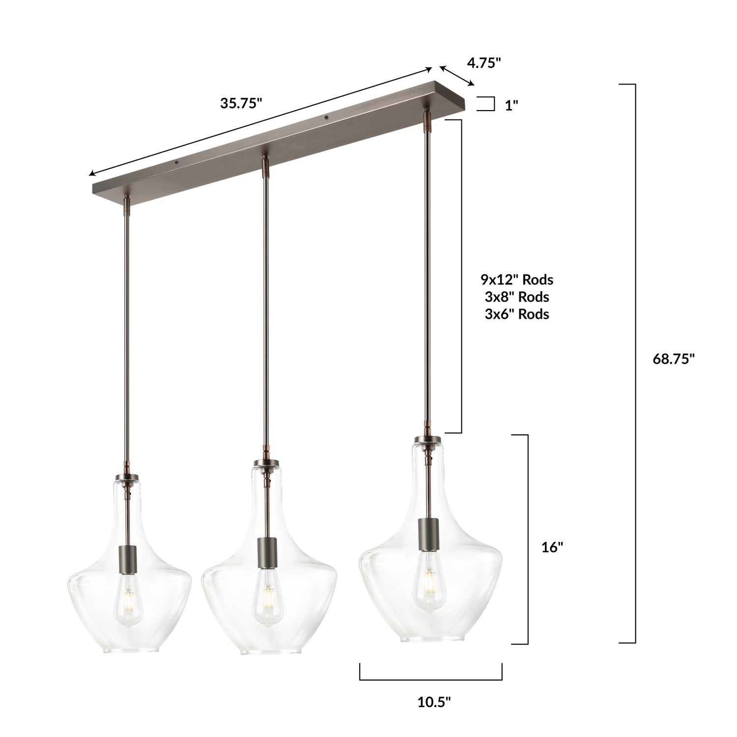 Modena 3-Light Island Light | Modern Bronze/Clear 