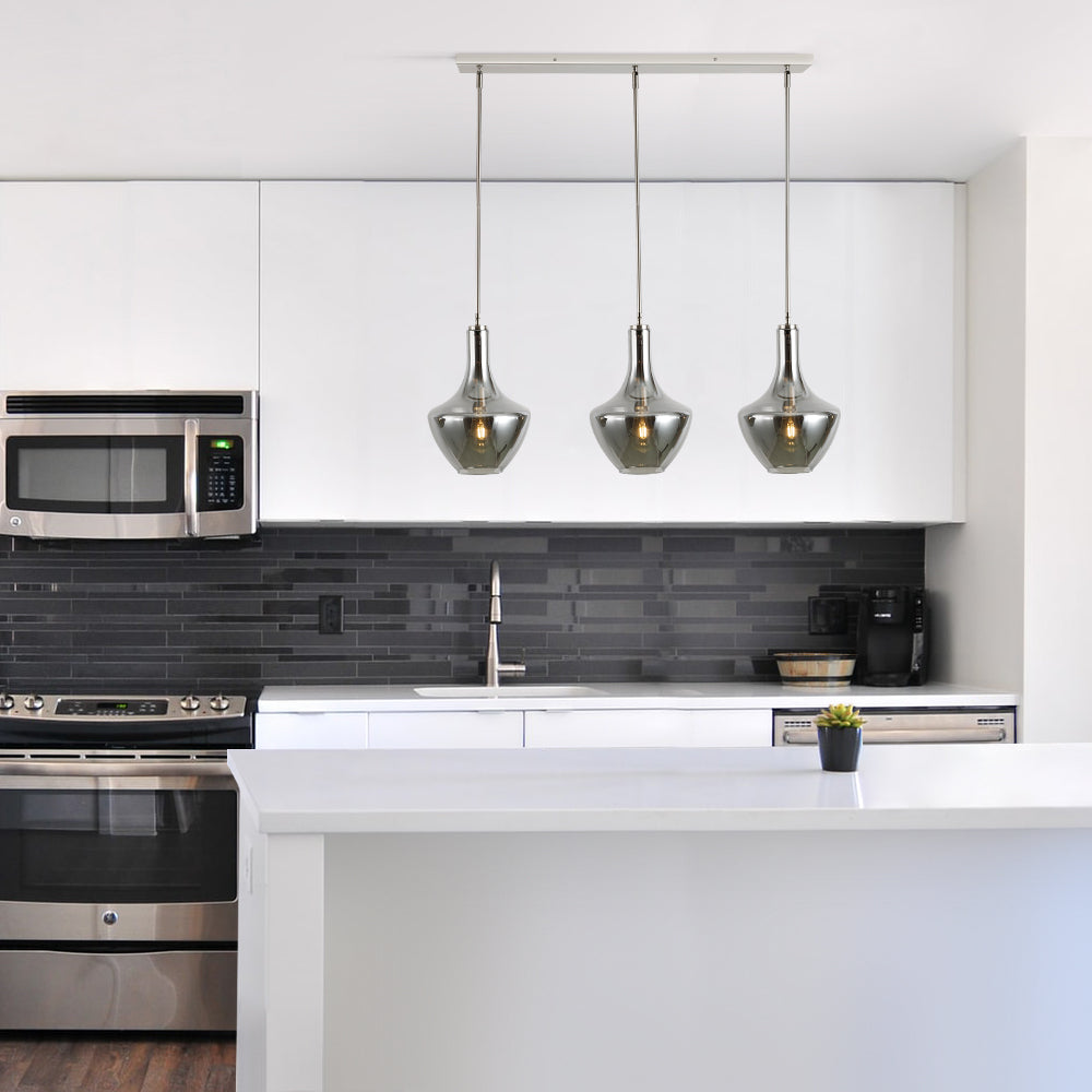 Modena 3-Light Island Light | Satin Nickel/Smokey 