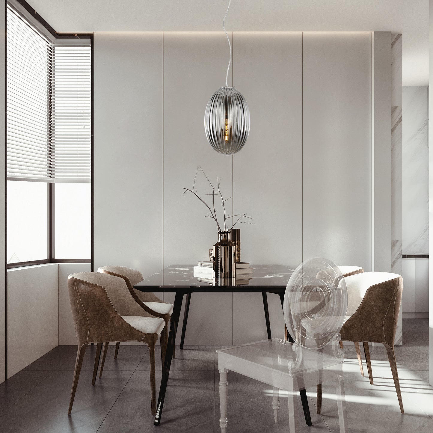 Opal 12" Glass Pendant Light | Chrome/Smokey
