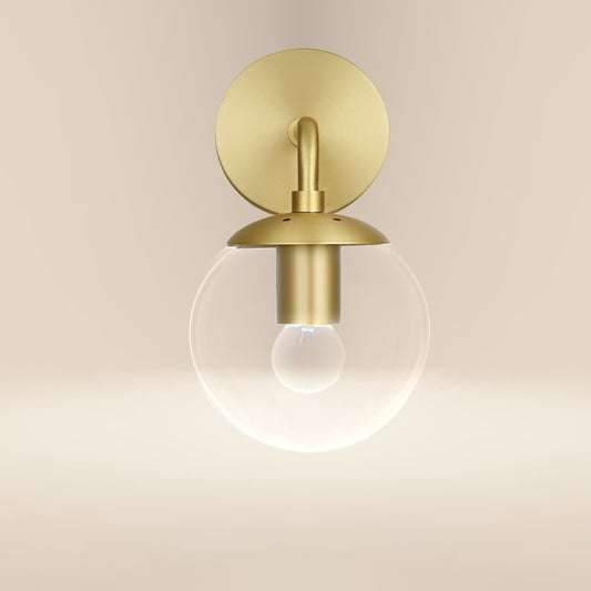 Zeno Globe Wall Sconce | Brushed Brass/Clear