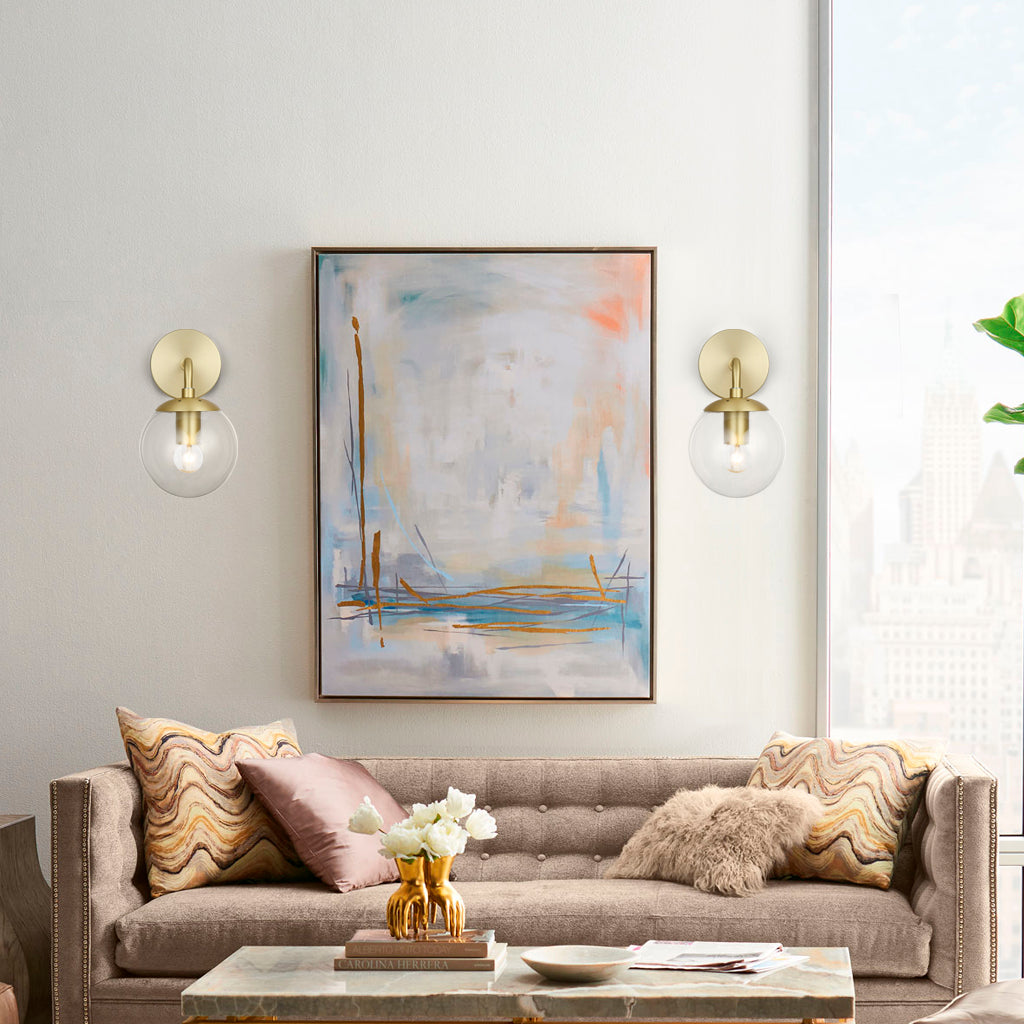 Zeno Globe Wall Sconce | Brushed Brass/Clear