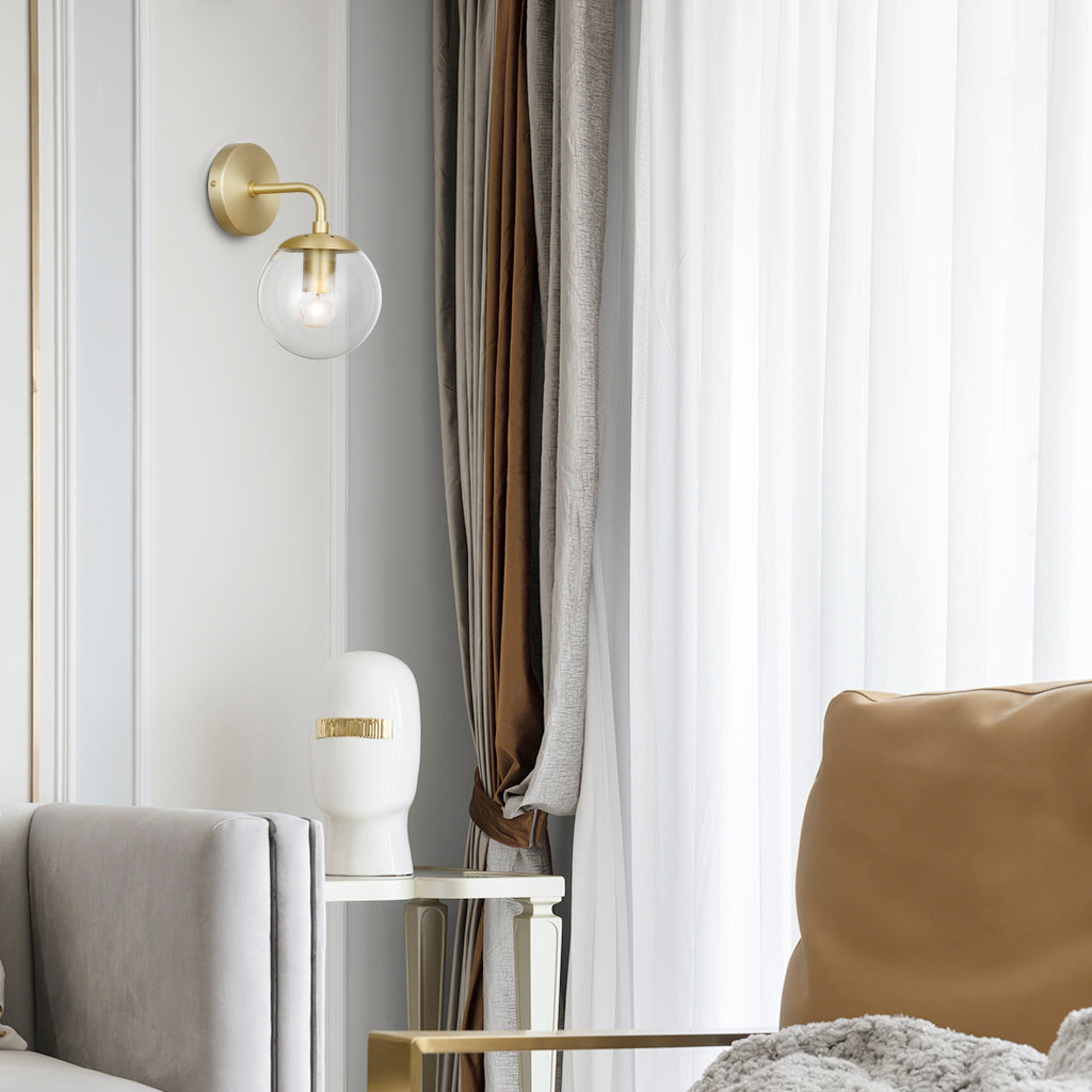 Zeno Globe Wall Sconce | Brushed Brass/Clear 