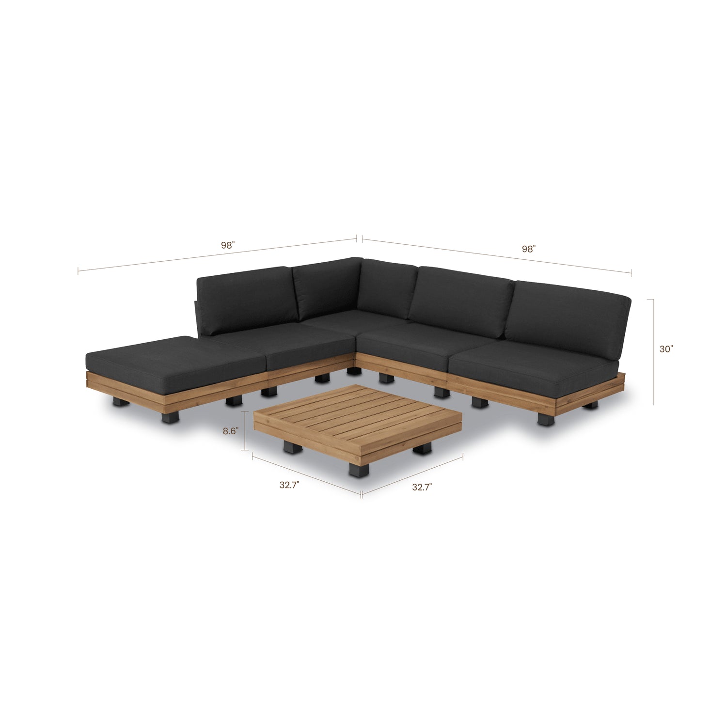 Celenza Modular Corner Sectional Set with Coffee Table | Dark Grey 