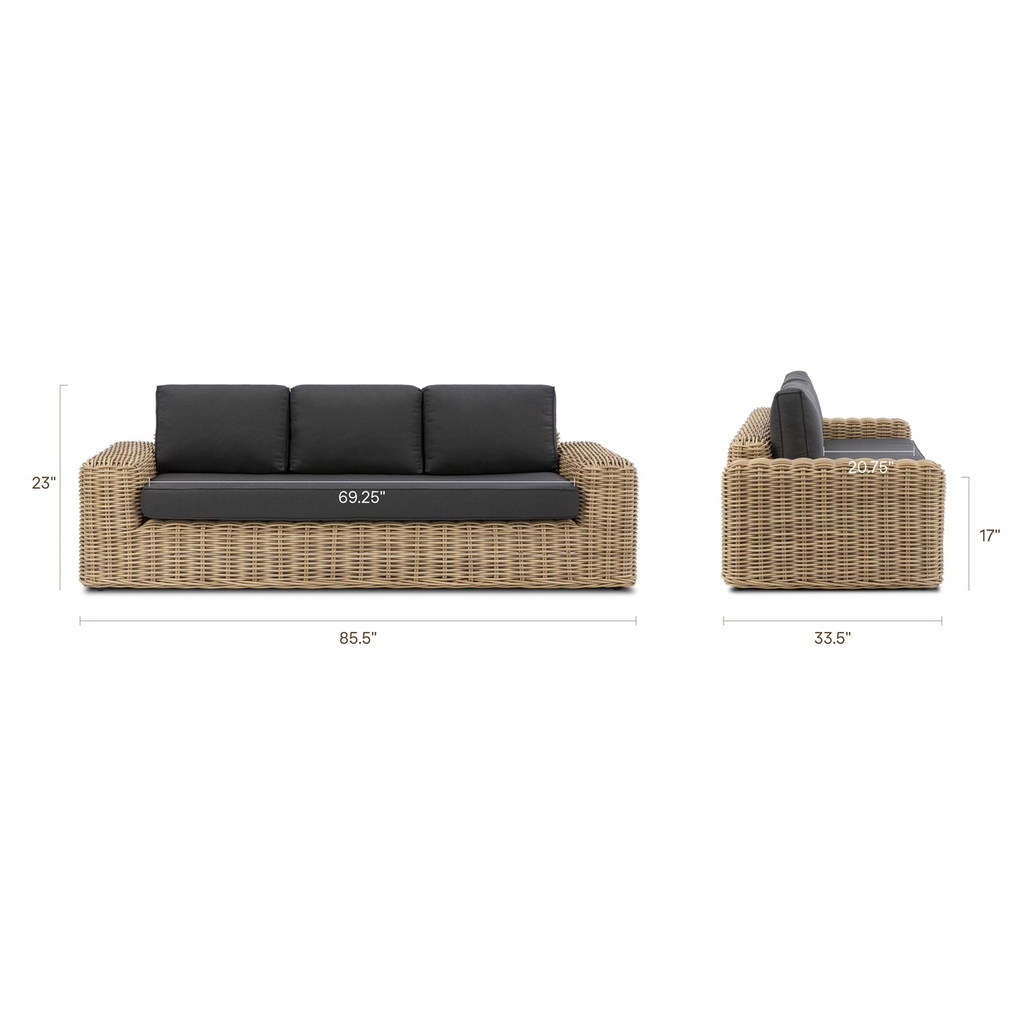 Puglia 3 Seat Sofa | Dark Grey