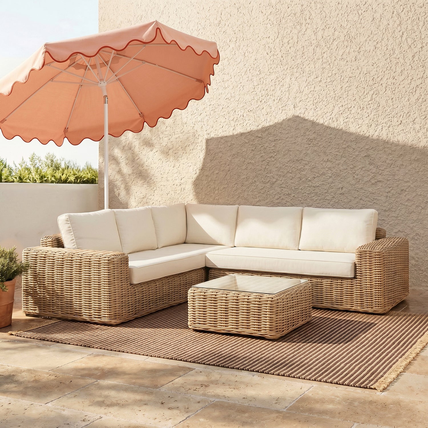 Puglia Corner Sectional Set with Coffee Table | Sand lifestyle_image