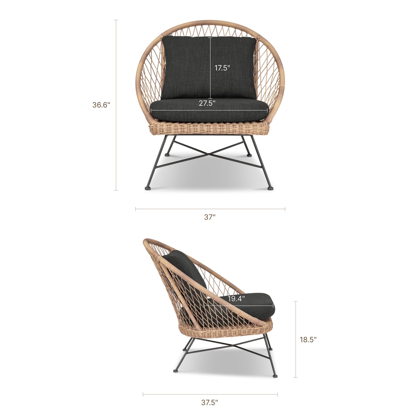 Ponza Indoor / Outdoor Lounge Chair | Medium Grey | Set of 2