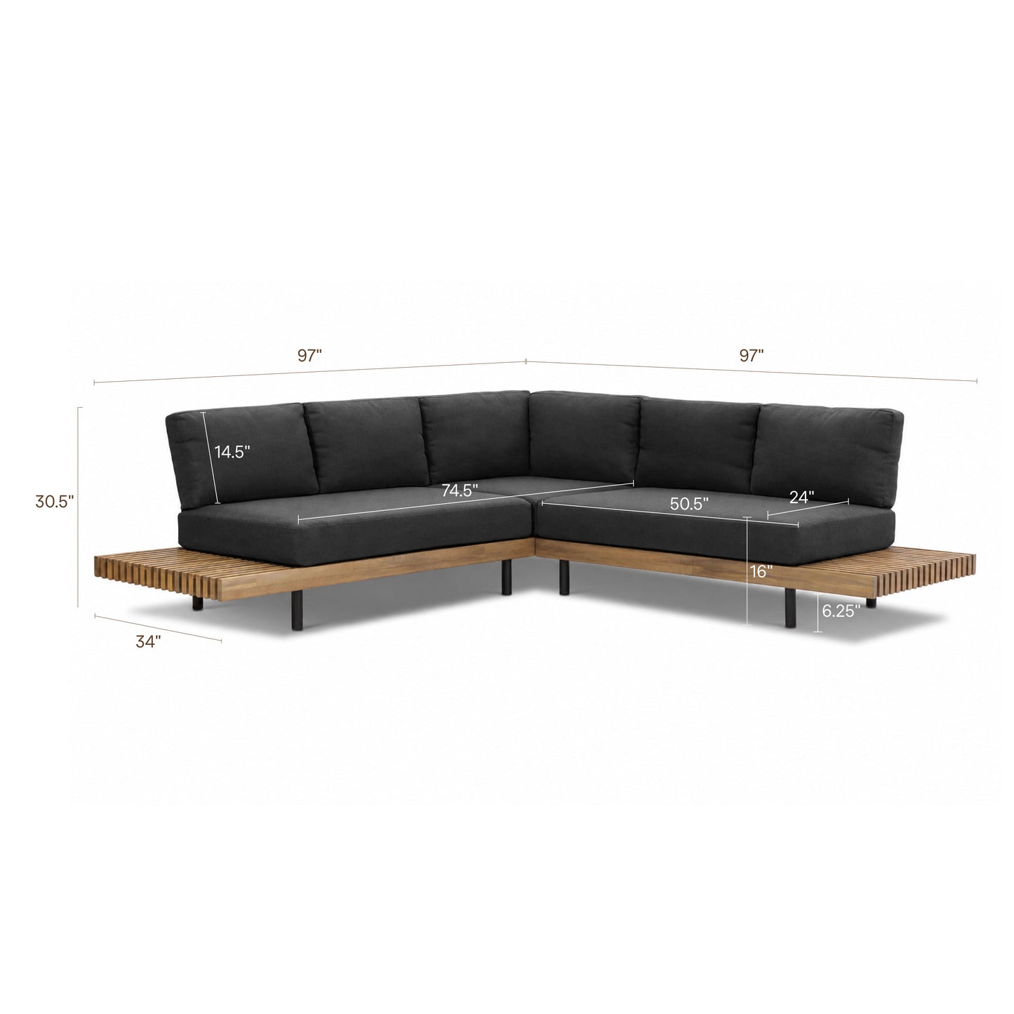 Lobos 97" L-Shaped Outdoor Sectional | Heathered Grey