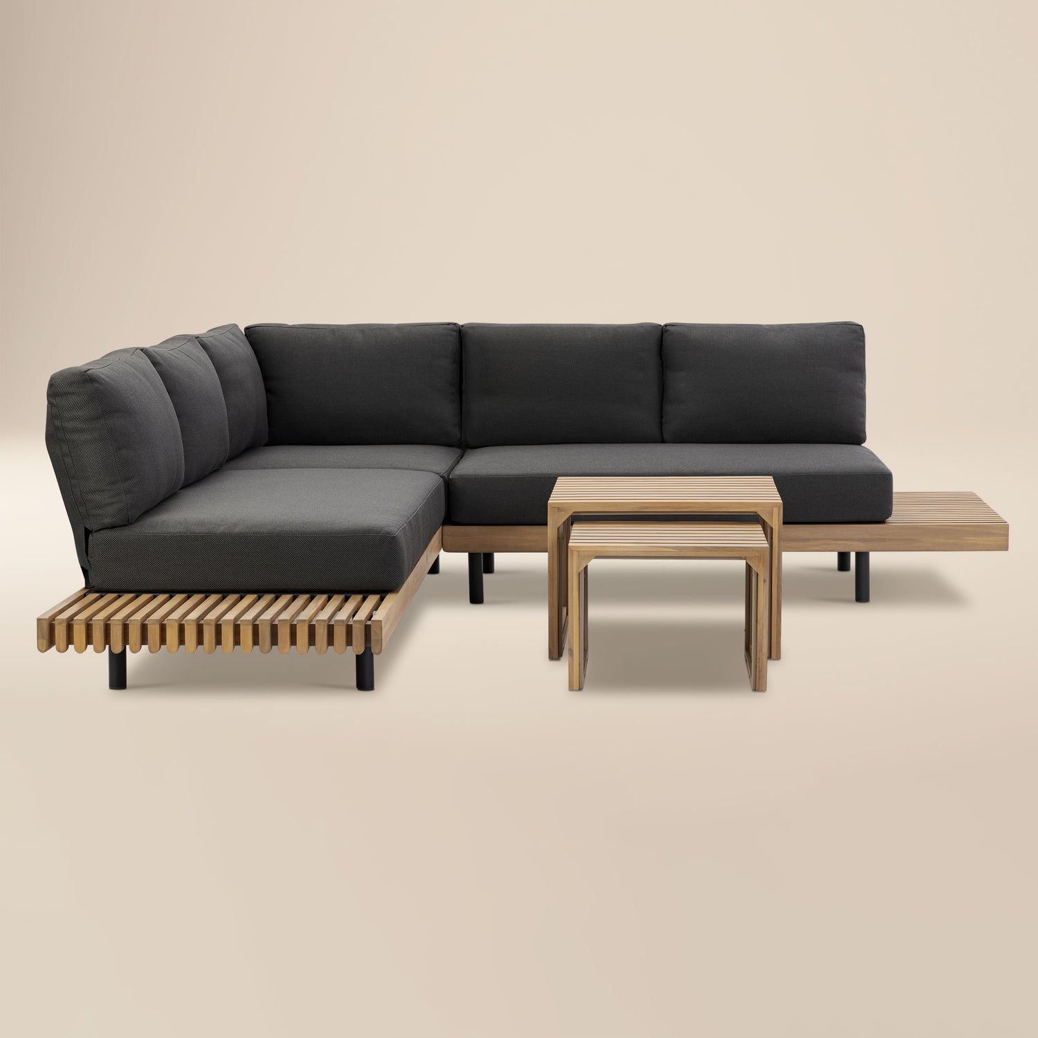 Lobos Outdoor Corner Sectional with Coffee Table | Medium Grey 