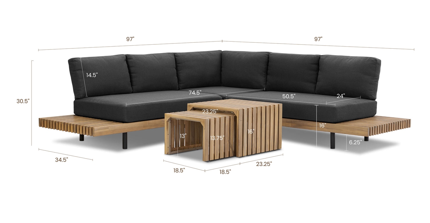 Lobos Outdoor Corner Sectional with Coffee Table | Medium Grey Medium Grey, dimensions