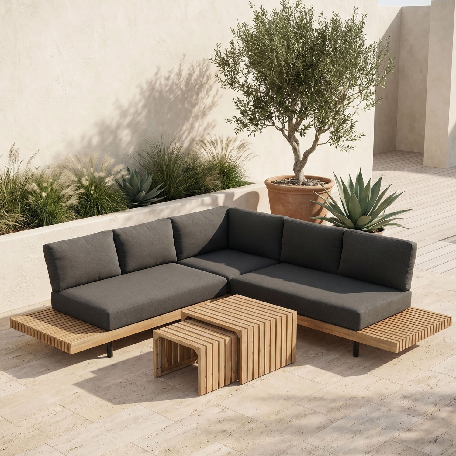 Lobos Outdoor Corner Sectional with Coffee Table | Medium Grey lifestyle_image