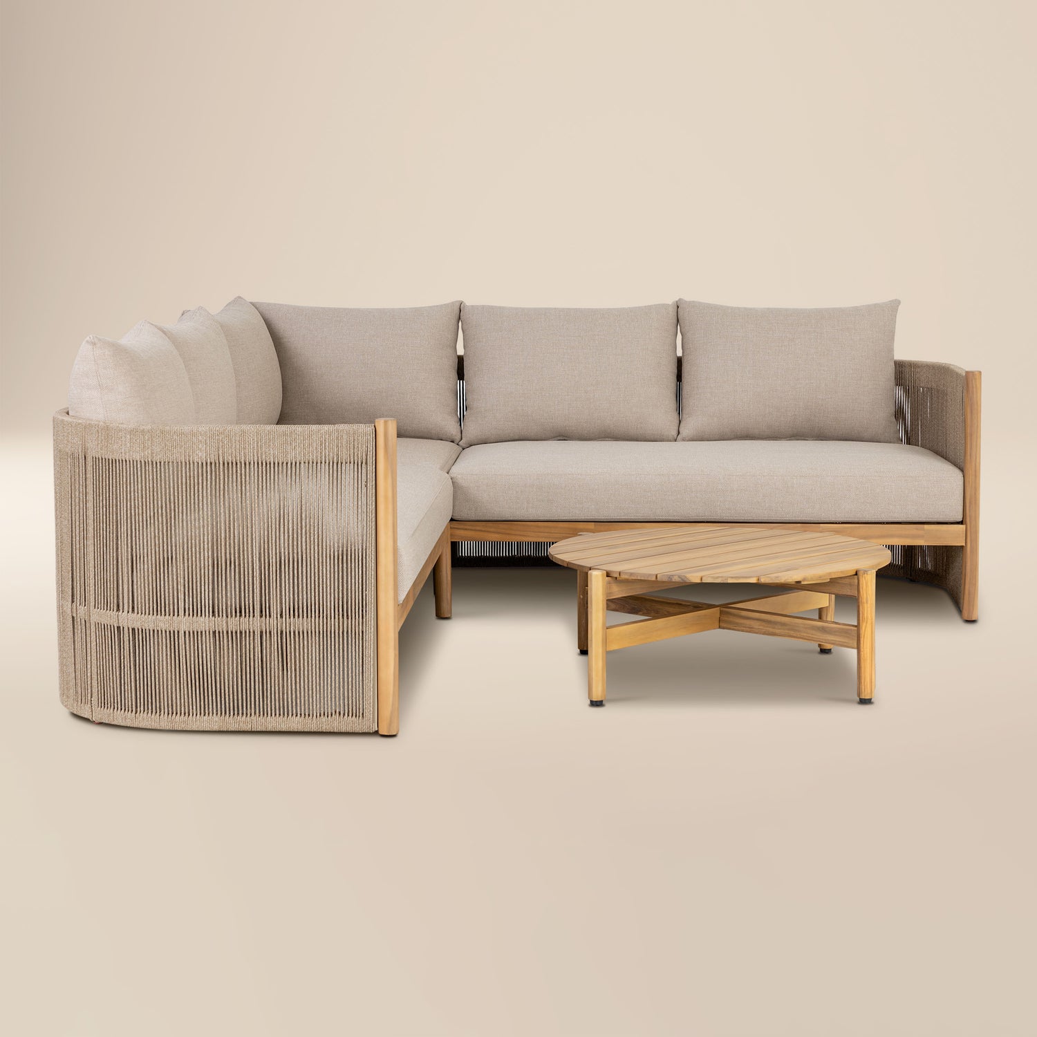 Gomera Outdoor Corner Set with Coffee Table | Natural Beige 