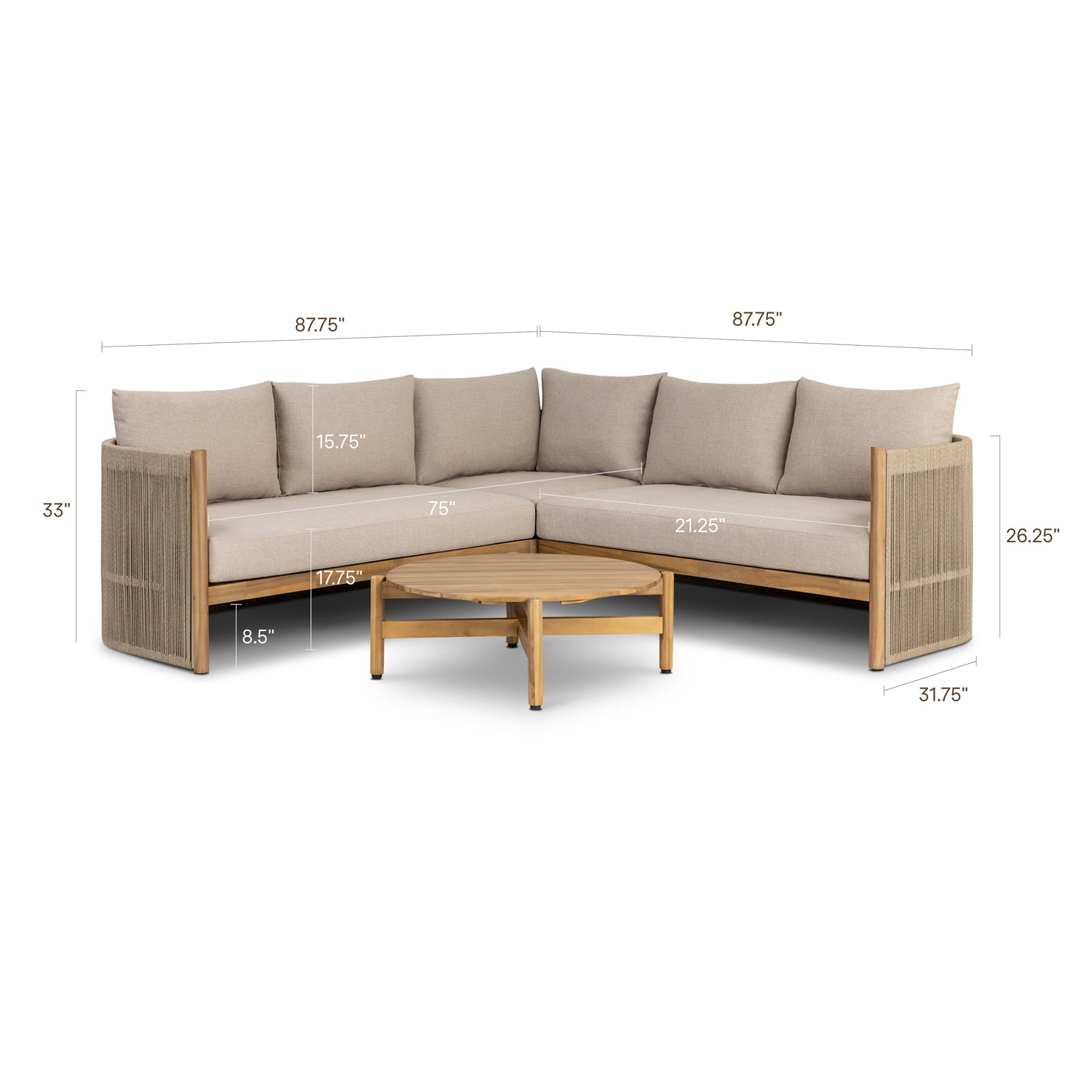 Gomera Outdoor Corner Set with Coffee Table | Natural Beige 