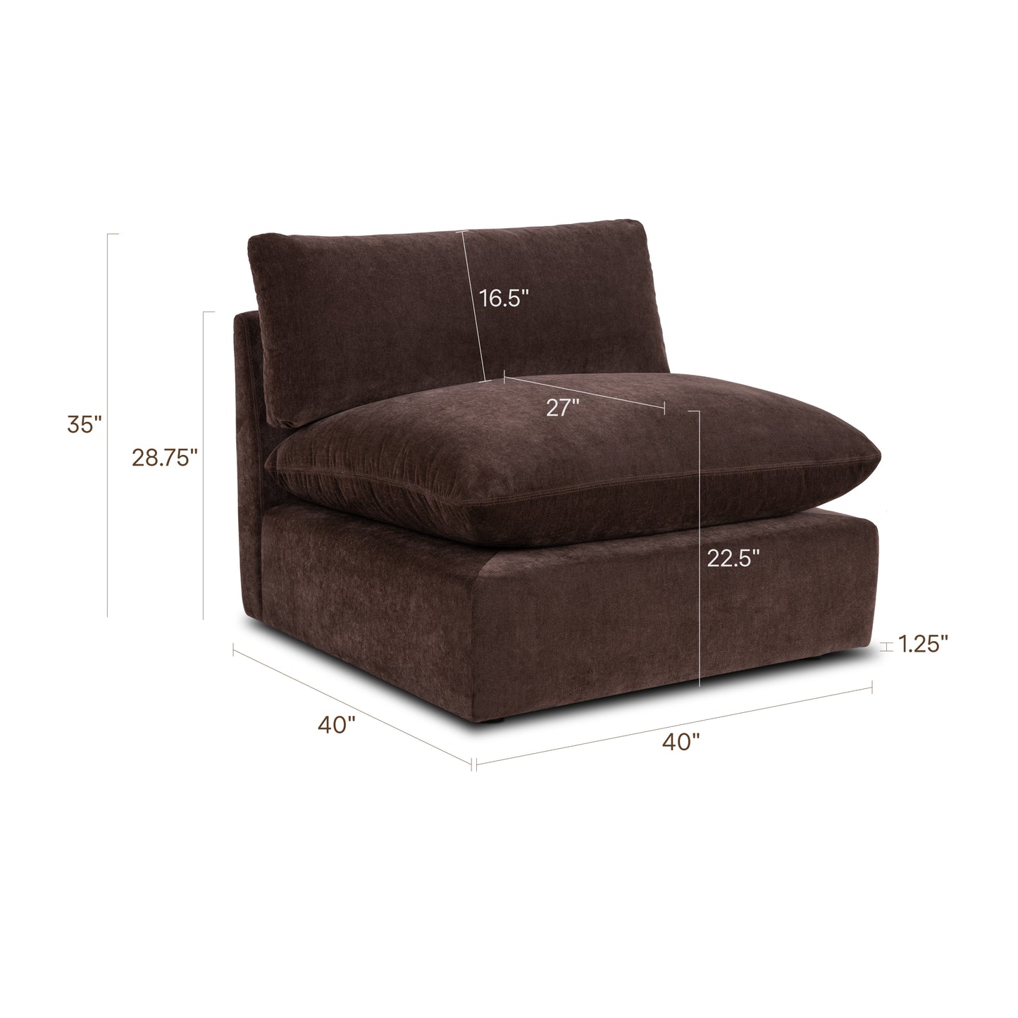 Davos 40.5" Modular Armless Chair | Sable Brown