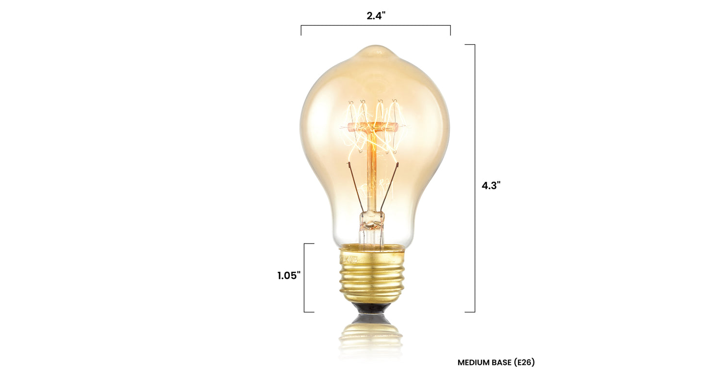 Darby A19 Vintage Edison 40W Amber, dimensions